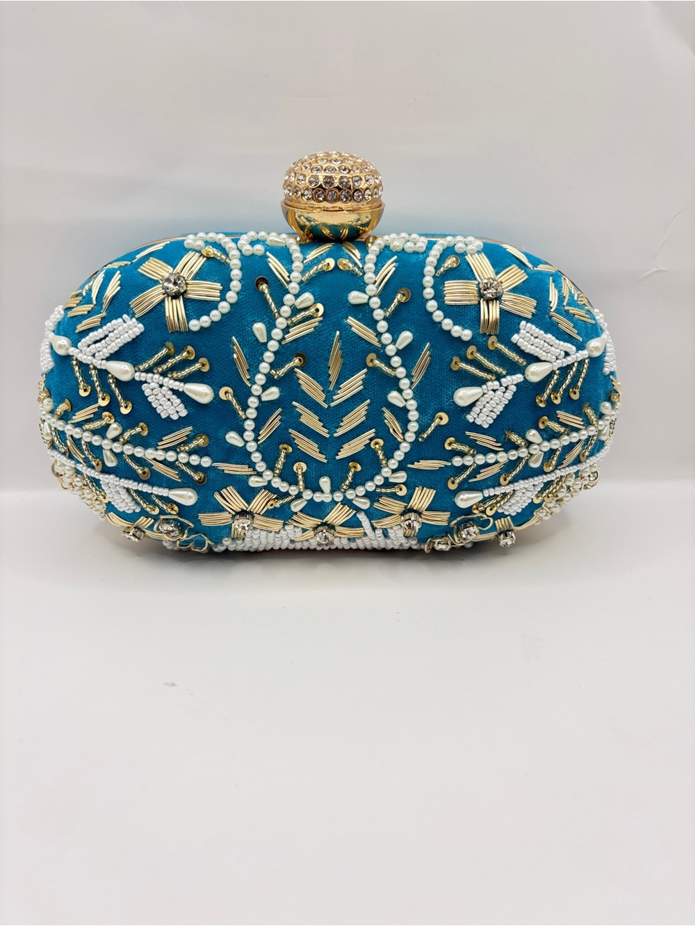 Embellished Handmade Teal Beaded Evening Clutch